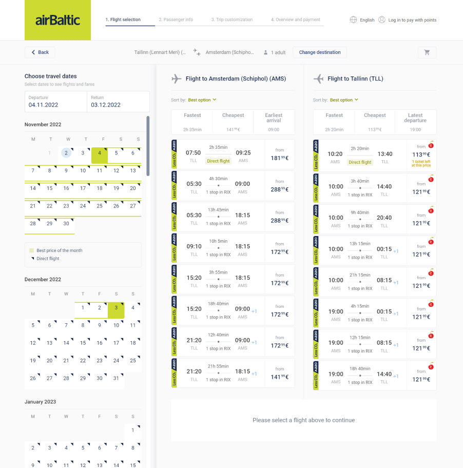 airBaltic booking interface