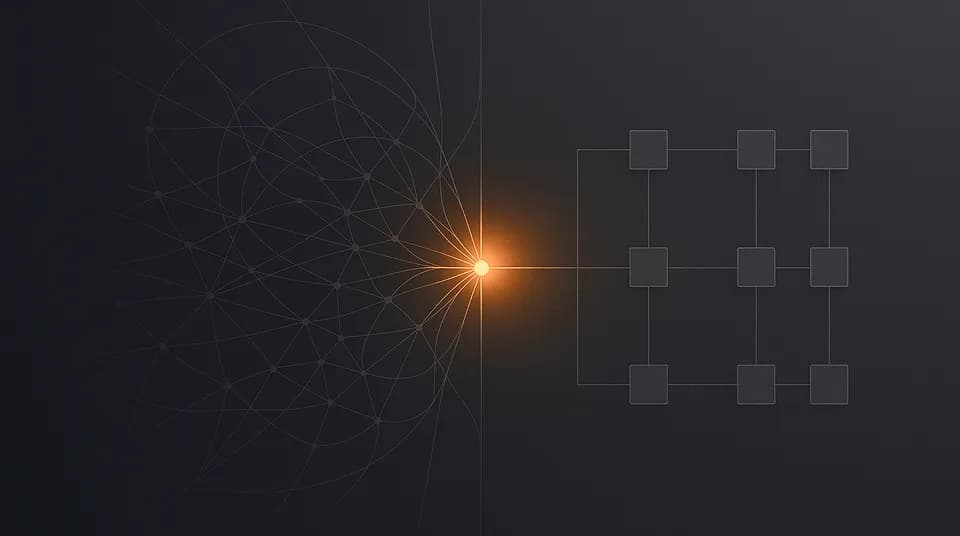 Graphic showing complex data flows becoming structured.