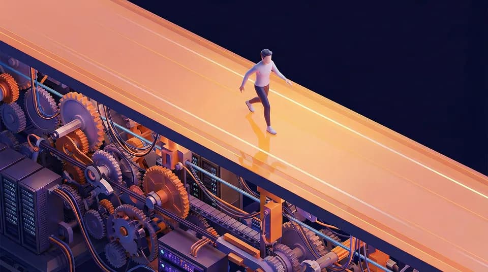 Illustration showing a seamless user path with complex mechanics hidden underneath.